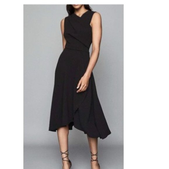 Black Reiss Marlin Wrap Style Midi Dress - Picture 3 of 5